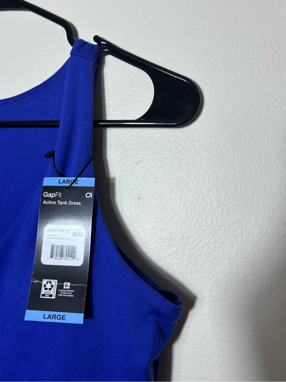 GapFit Active Tank Dress Deep Ultramarine Blue V-Neck Built-in Bra Large NEW - Picture 8 of 13
